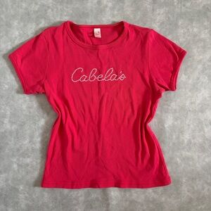 y2k cabelas red studded baby tee